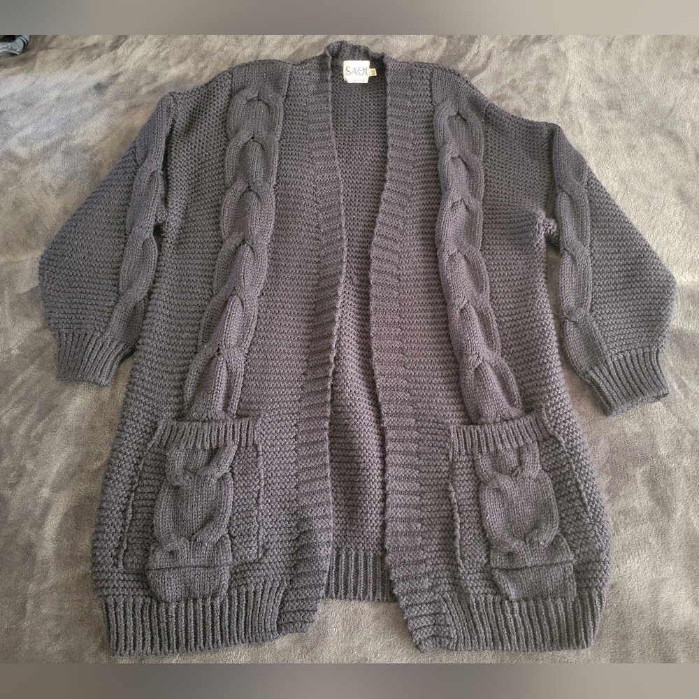 Saol Navy Cable Knit Long Cardigan